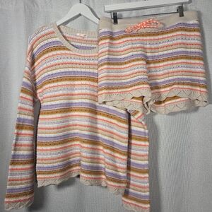 RARE 2 pc Set!  Lisa Todd Shore Thing Crochet Pop Over Sweater & Shorts Size L